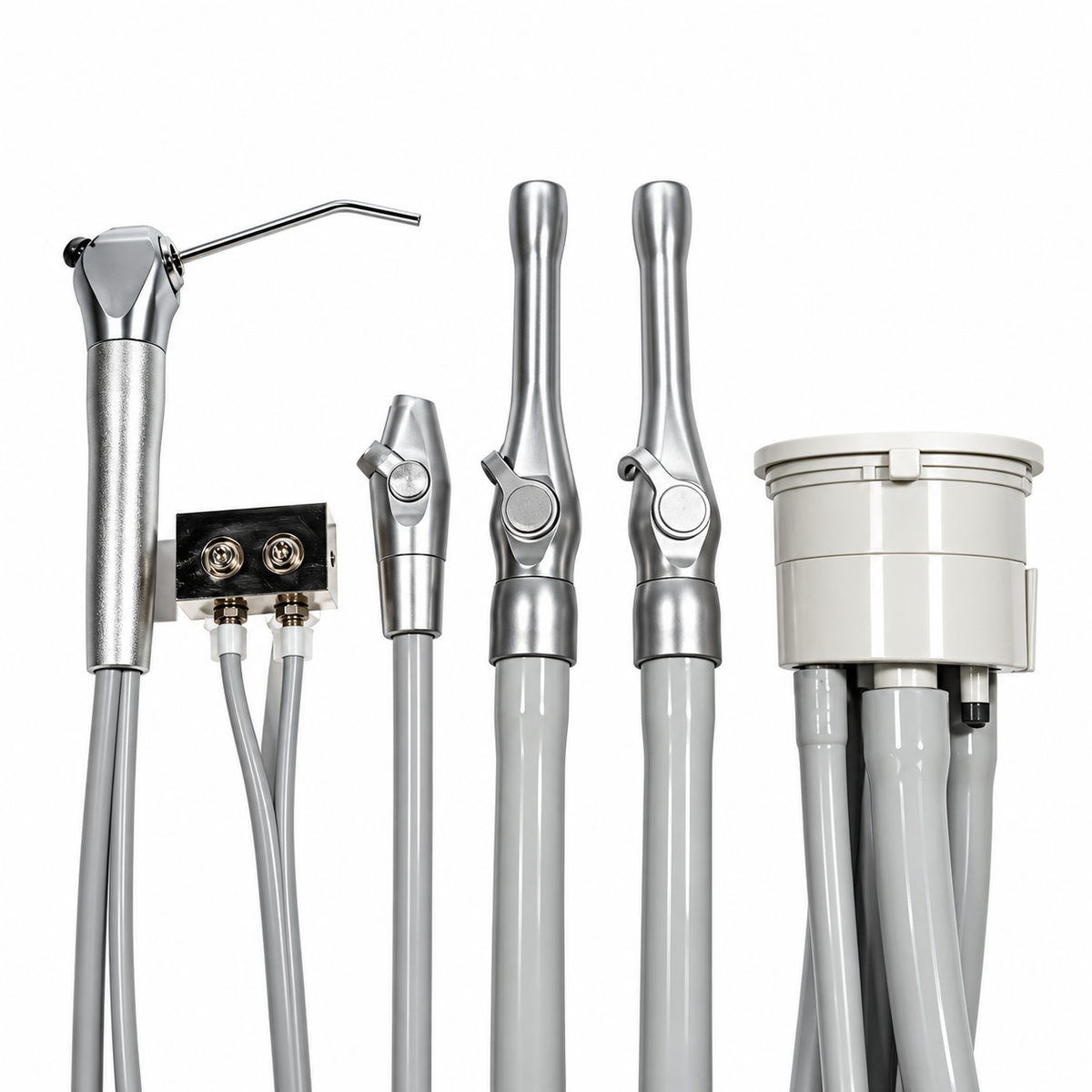 Dental assistant instrumentation package with 2 HVE valves, saliva ejector and syringe, compatible with DCI 5364